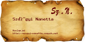 Szügyi Nanetta névjegykártya
